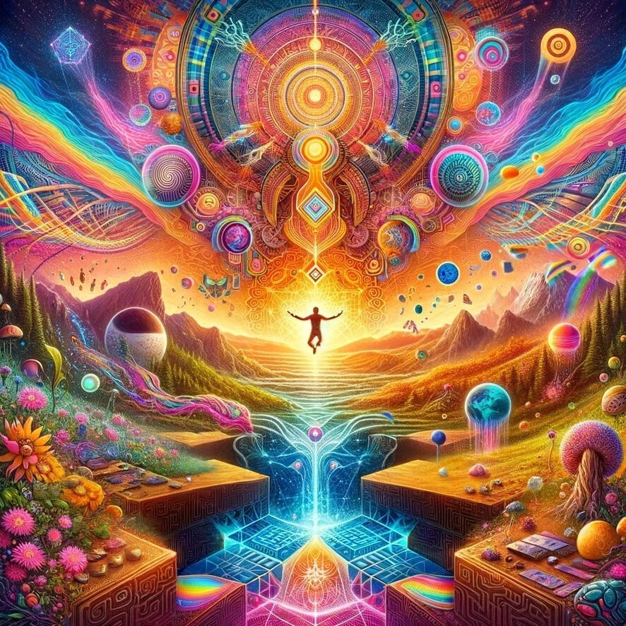 Brian Mongo Native man on horse looks at psychedelic mountain