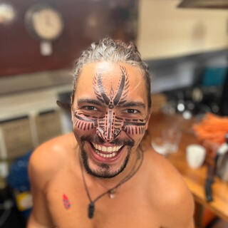 Brian Mongo Native man on horse looks at psychedelic mountain